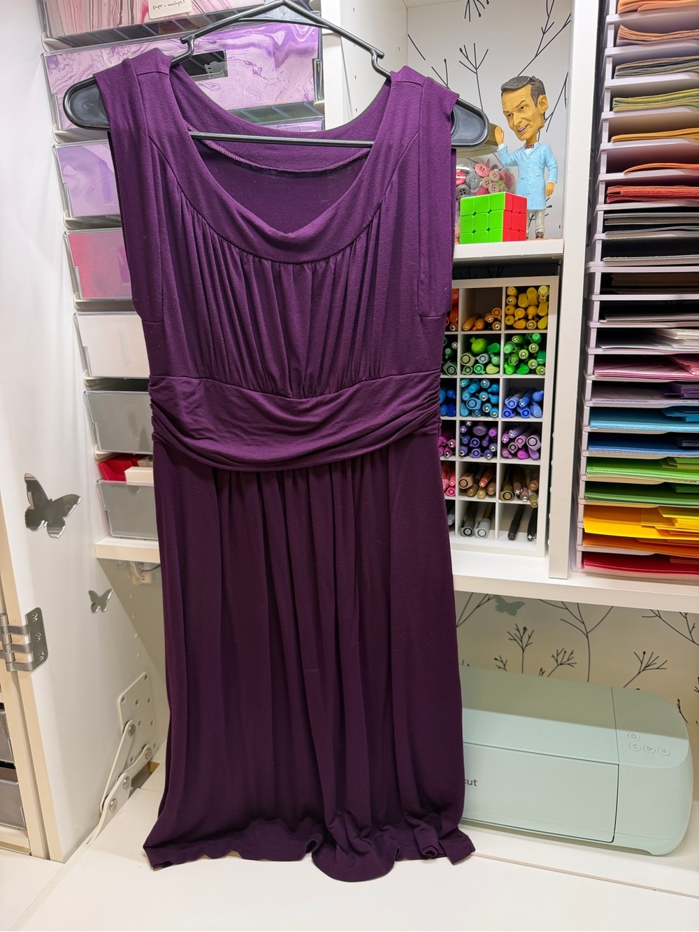 Source Unknown Sleeveless Pleated Waist Midi Dress - Plum